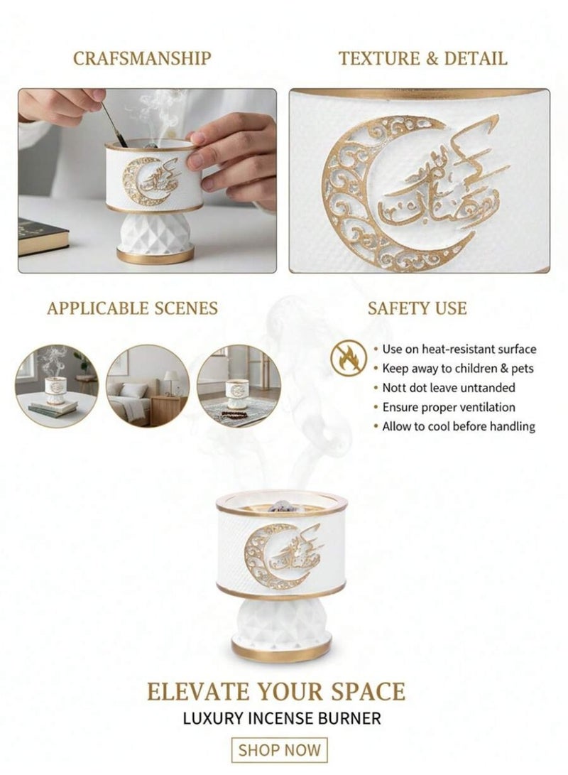 Ramadan Decoration Elegant white Incense Burner with Gold Details – Luxury Ramadan Decor - Image 4